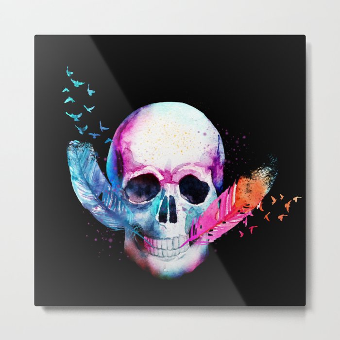 Colorful vibrant skull with feathers Metal Print