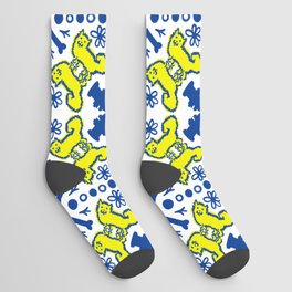 Daisy Dog Walk Retro Bandana Pattern Yellow and Navy Blue Socks
