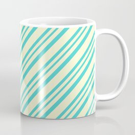 [ Thumbnail: Light Yellow and Turquoise Colored Lined Pattern Coffee Mug ]