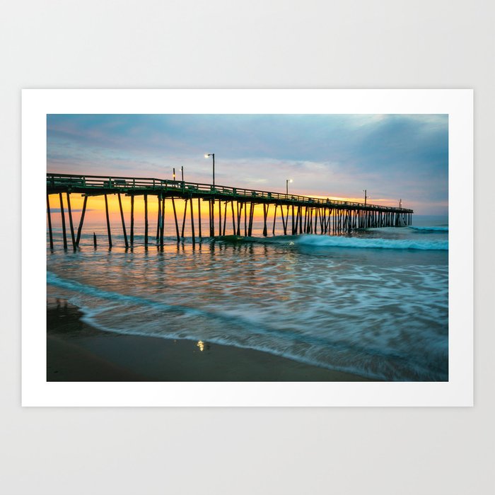 Beach Pier Sunrise Ocean Outer Banks Nags Head North Carolina Print Art Print