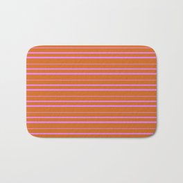 [ Thumbnail: Chocolate and Violet Colored Striped Pattern Bath Mat ]