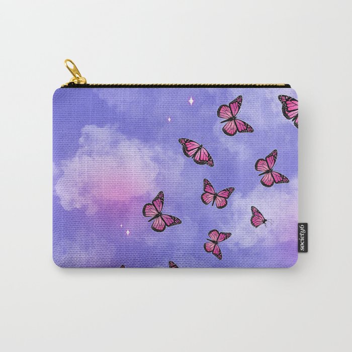 Pink Butterflies Purple Clouds Carry-All Pouch