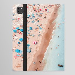 Aerial Ocean Beach Print, Hot Summer Vibes, Blue Ocean Waves Art Print, Portugal Beach Print, Golden Sands, Beach Umbrellas iPad Folio Case