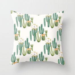 Not A Hugger Funny Cactus Throw Pillow by SweetBirdieStudio