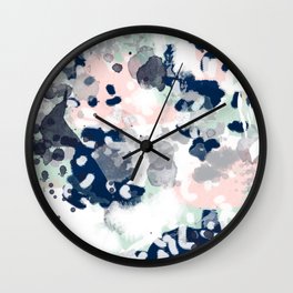 Melia - abstract minimal painting acrylic watercolor nursery mint navy pink Wall Clock