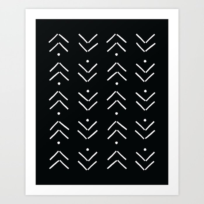 Arrow Geometric Pattern 7 in white and black monochrome Art Print