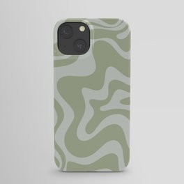 Liquid Swirl Retro Abstract Pattern in Sage Green and Light Sage Gray iPhone Case