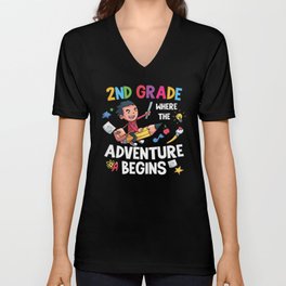 2nd Grade Where The Adventure Begins V Neck T Shirt
