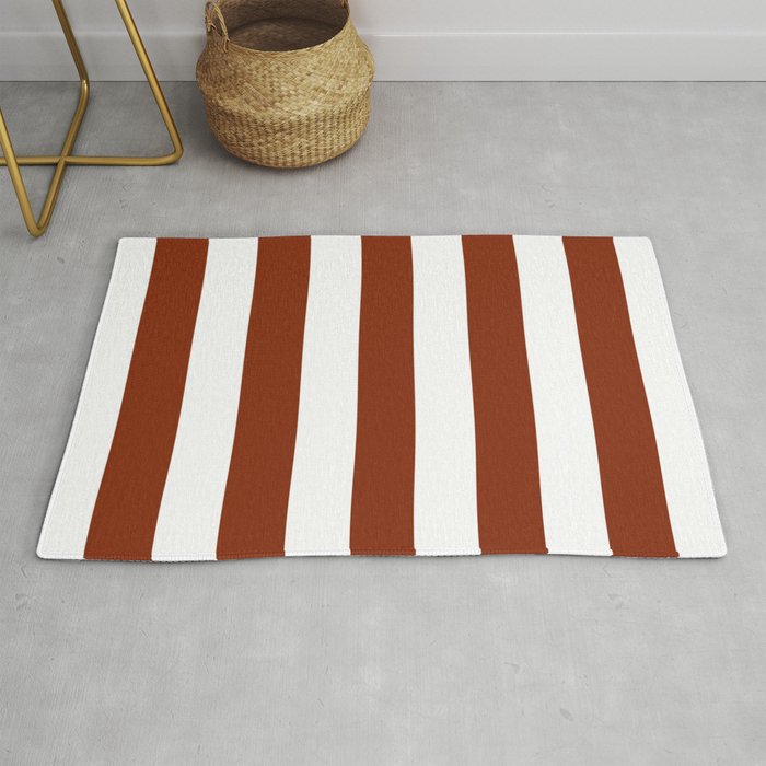 Smokey Topaz brown - solid color - white vertical lines pattern Rug