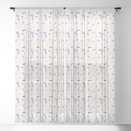Blue Floral pattern Sheer Curtain