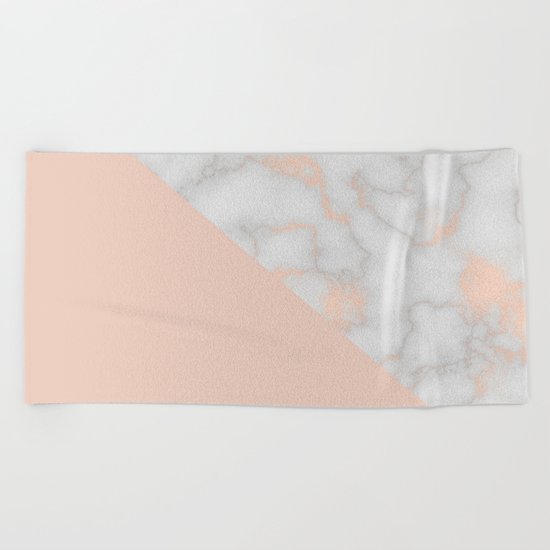 Rose gold marble and soft blush pink Beach Towel