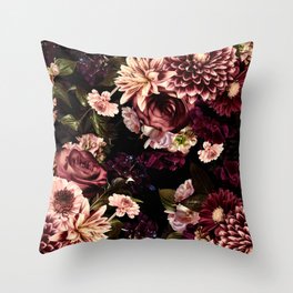 Vintage & Shabby Chic- Real Chrysanthemums Lush Midnight Flowers Botanical Garden Throw Pillow