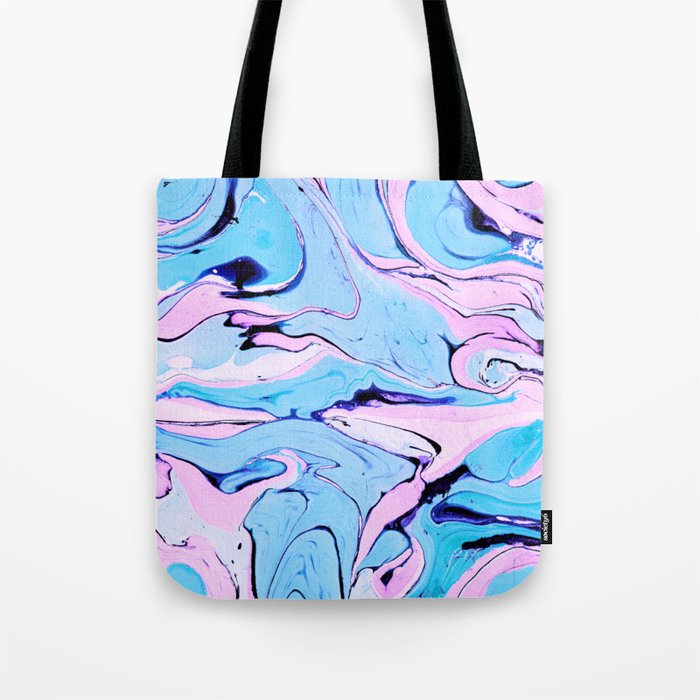 Vibrant Soft Pink and Light Blue Marble Painting Tote Bag