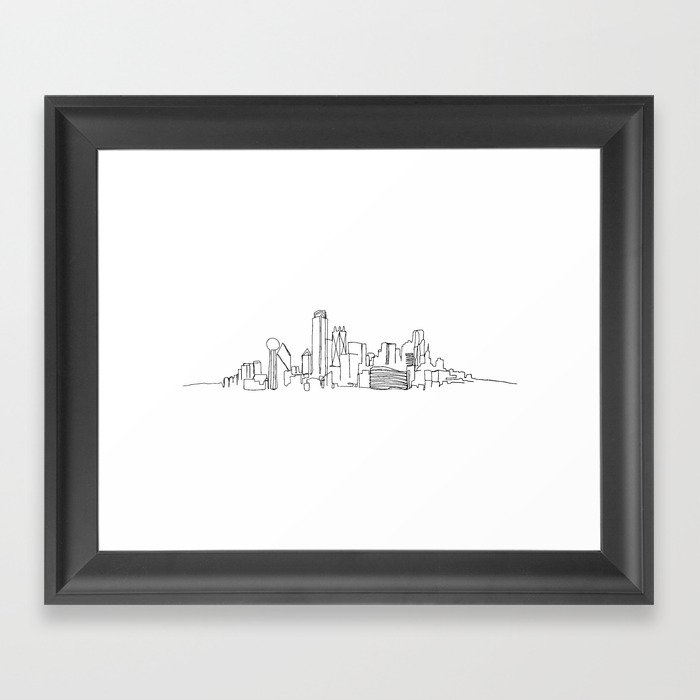 Dallas Skyline Drawing Framed Art Print