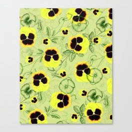 Watercolor Yellow Pansies - Floral Seamless Pattern Canvas Print