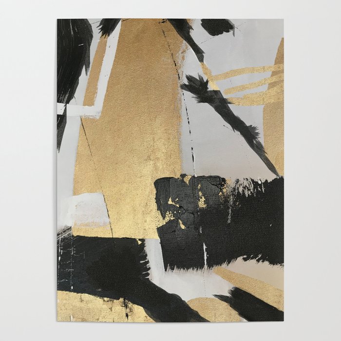 Gold leaf black abstract Poster