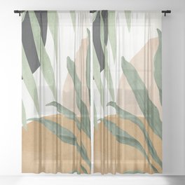 Abstract Art Tropical Leaves 4 Sheer Curtain | Plant, Curated, Summer, Illustration, Watercolor, Line, Shapes, Abstract, Green, Jungle 