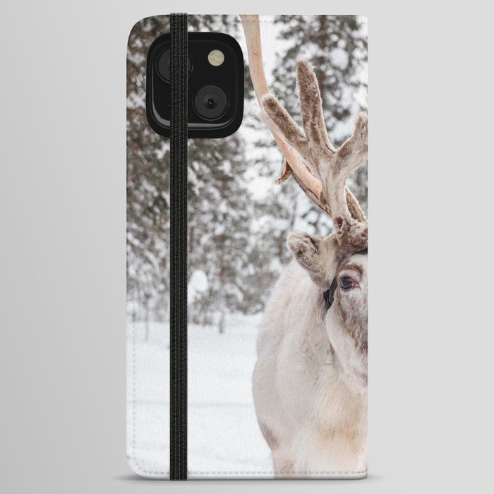 Reindeer with Antlers Lapland Finland  iPhone Wallet Case