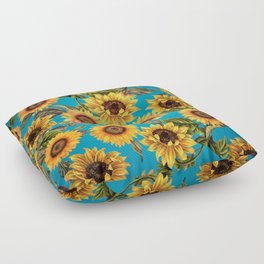 Vintage & Shabby Chic - Sunflowers on Turqoise Floor Pillow