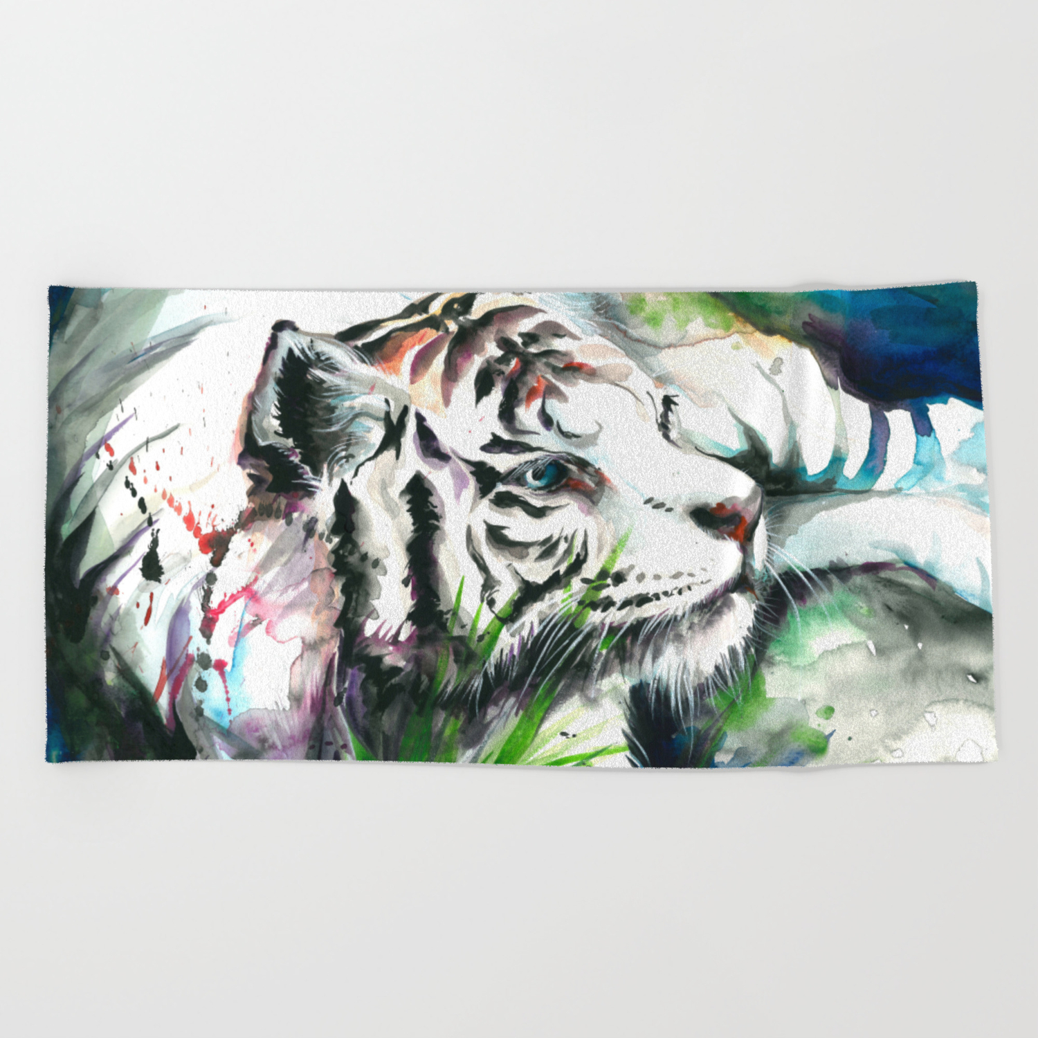 White Tiger Watercolor Beach Towel By Soostiberiu Society6