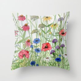 Watercolor of Garden Flower Medley Throw Pillow