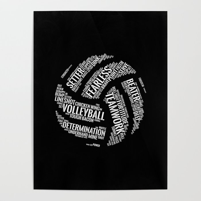 White Volleyball Wordcloud - Gift Poster