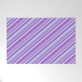 [ Thumbnail: Orchid and Light Blue Colored Lined Pattern Welcome Mat ]