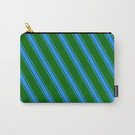 [ Thumbnail: Dark Green and Blue Colored Lines Pattern Carry-All Pouch ]