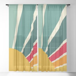 Colorful Vintage Sunshine, White and Retro Style 3 Sheer Curtain