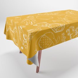 Mustard and White Toys Outline Pattern Tablecloth