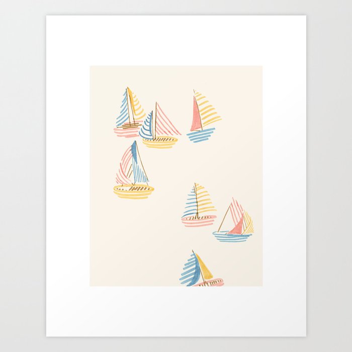 Striped sailboats Art Print