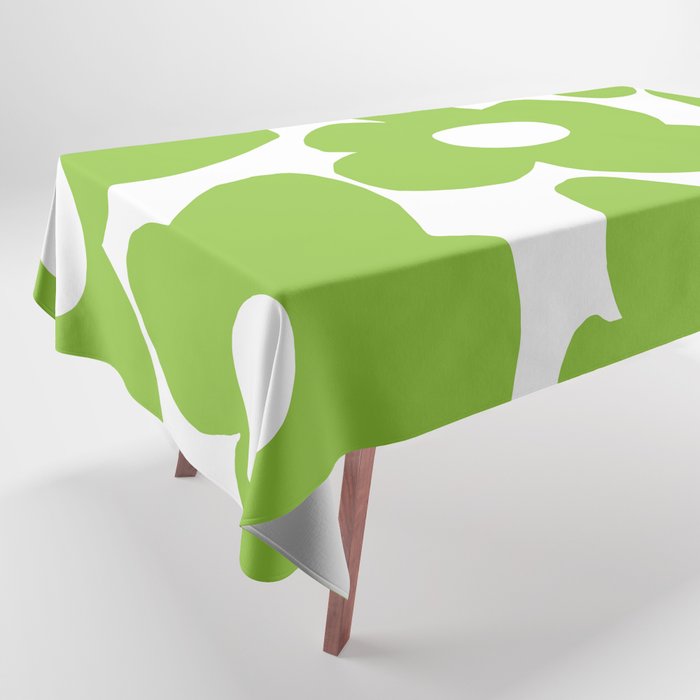 Large Summer Green Retro Flowers White Background Fresh Mood #decor #society6 #buyart Tablecloth