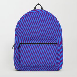 [ Thumbnail: Purple & Blue Colored Striped/Lined Pattern Backpack ]