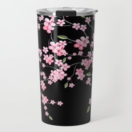 Cherry Blossom on Black Travel Mug