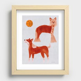 Dogs and a Basketball - Orange and Grey Recessed Framed Print