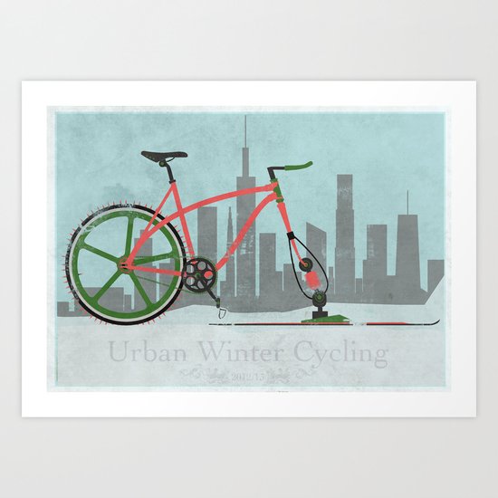 Urban Winter Cycling Art Print