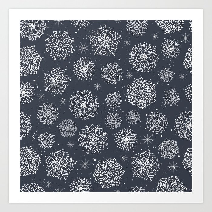 Assorted Snowflakes On Dark Background Art Print