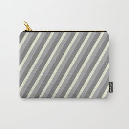 [ Thumbnail: Gray, Beige & Dark Grey Colored Lined/Striped Pattern Carry-All Pouch ]