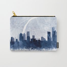 Detroit Skyline & Map Watercolor Navy Blue, Print by Zouzounio Art Carry-All Pouch