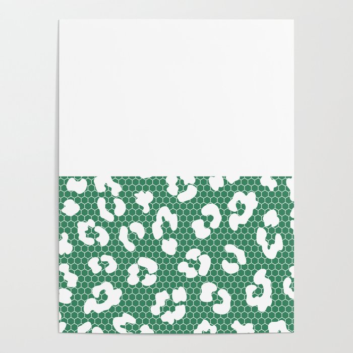 White Leopard Print Lace Horizontal Split on Green Poster