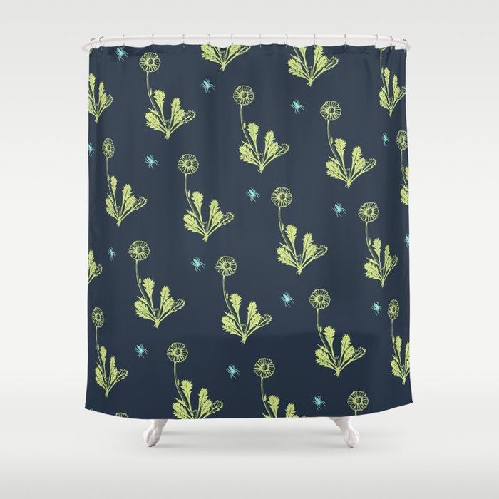 Spider Daisies Green Navy Shower Curtain By Wallpaperfiles