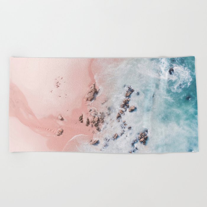 Aerial Beach Print - Pink Sand Beach - Ocean -  Sea Travel photography - Original Sea Bliss Beach Towel