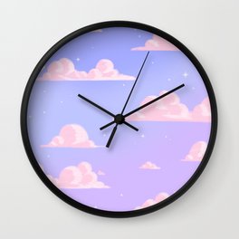 Pink Clouds Purple Sky Lo Fi Wall Clock