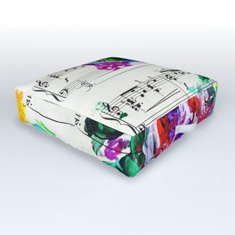 Musical Beauty - Floral Abstract - Piano Notes Outdoor Floor Cushion