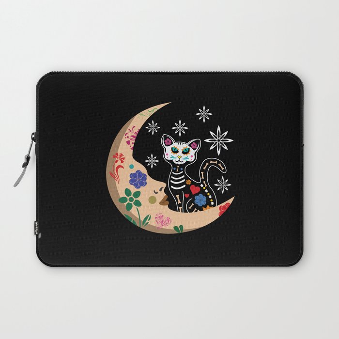 Muertos Day Of Dead Sugar Skull Cat Moon Halloween Laptop Sleeve