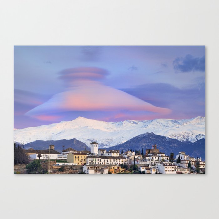 NASA APOD. ASTRONOMY PICTURE OF THE DAY! Lenticular clouds over Granada and Sierra Nevada at sunset Canvas Print