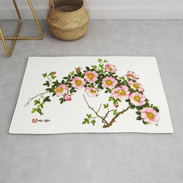 Vintage Japanese Cherry Blossoms, Pink and Gold Rug