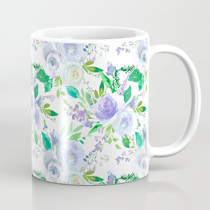 Elegant lilac purple green watercolor hand painted floral Coffee Mug