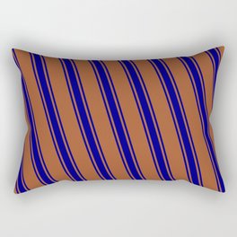 [ Thumbnail: Sienna and Blue Colored Lines/Stripes Pattern Rectangular Pillow ]
