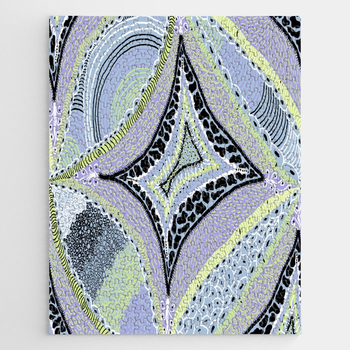 Limited Palette abstract, honeydew, lilac, sky blue, black and white Jigsaw Puzzle
